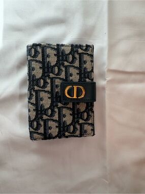 Dior Navy and Beige Monogram Card Holder with Gold CD Accent